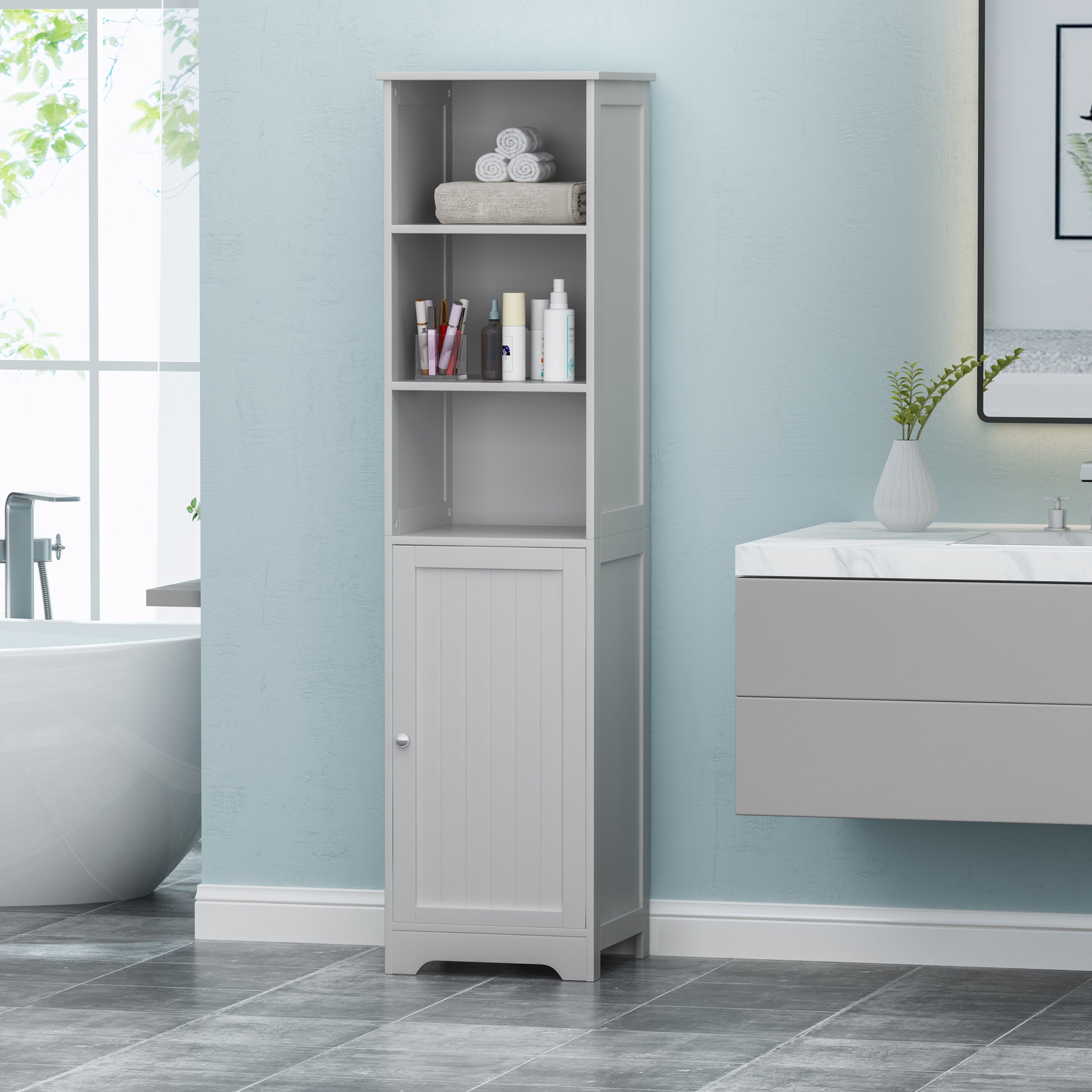 GDF Studio Schemkel Modern Free Standing Bathroom Storage Cabinet, Light Gray