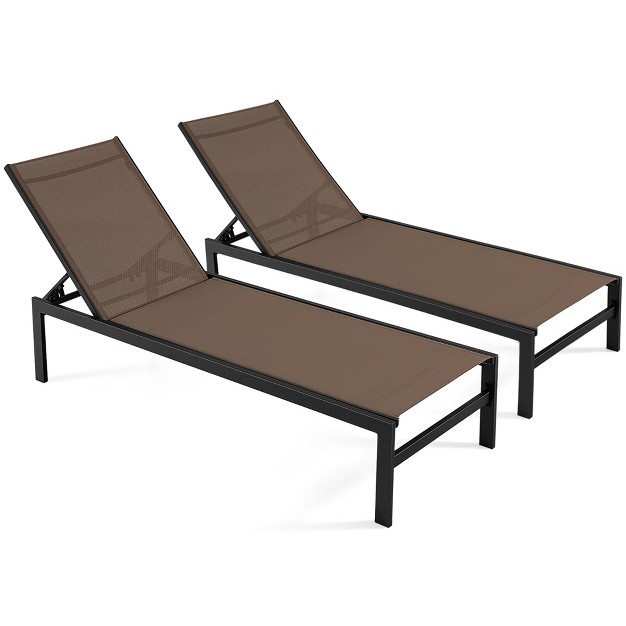 Tangkula Set Of 2 Aluminum Patio Chaise Lounge Outdoor Adjustable Lounge Chair W 6 position Backrest