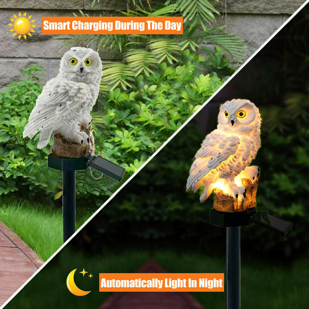 Garden Solar Lights Resin Owl Lanterns， iClover Owl LED Decorative Waterproof Garden Stake Lights， Solar-Powered Night Light， Landscape and Walkway Lighting for Patio Walkway Yard