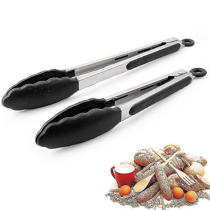 2pcs Silicone Food Tongs， Rubber Tip Tongs Stainless Steel Core Bbq Kitchen Cooking Tongs With Silic