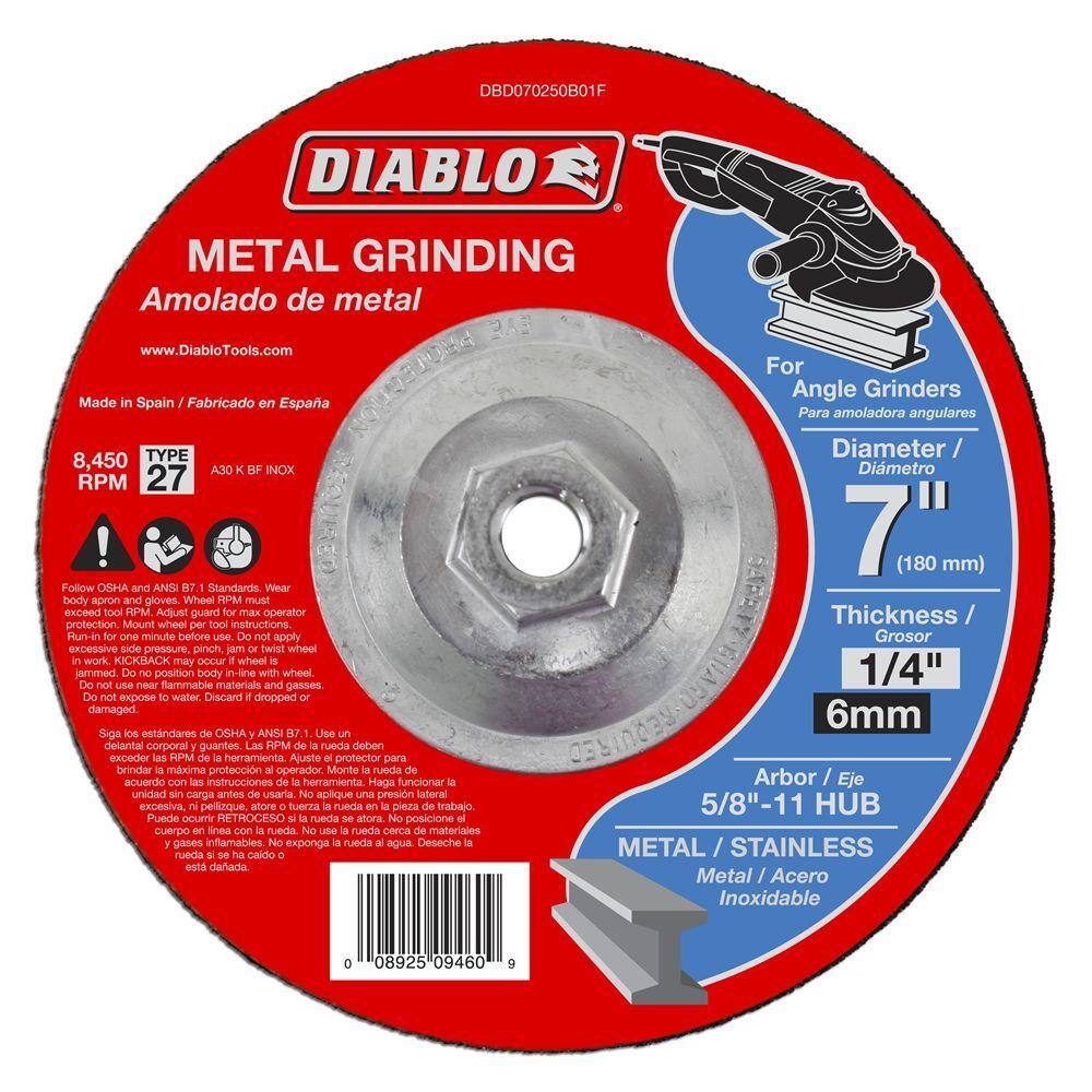 DIABLO 7 in. x 14 in. x 58-11 in. Metal Grinding Disc with Type 27 Depressed Center HUB (5-Pack) DBD070250B01F005