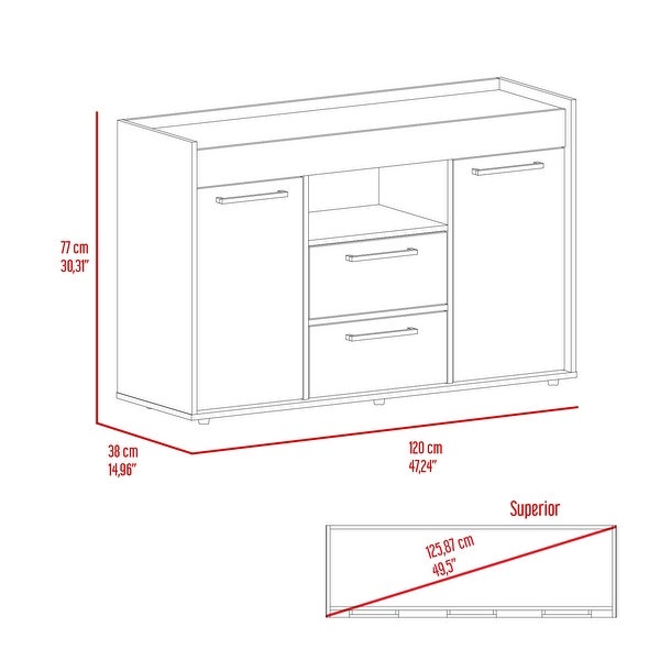 2-Drawer Sideboard with two large drawers and two cabinets with internal shelves