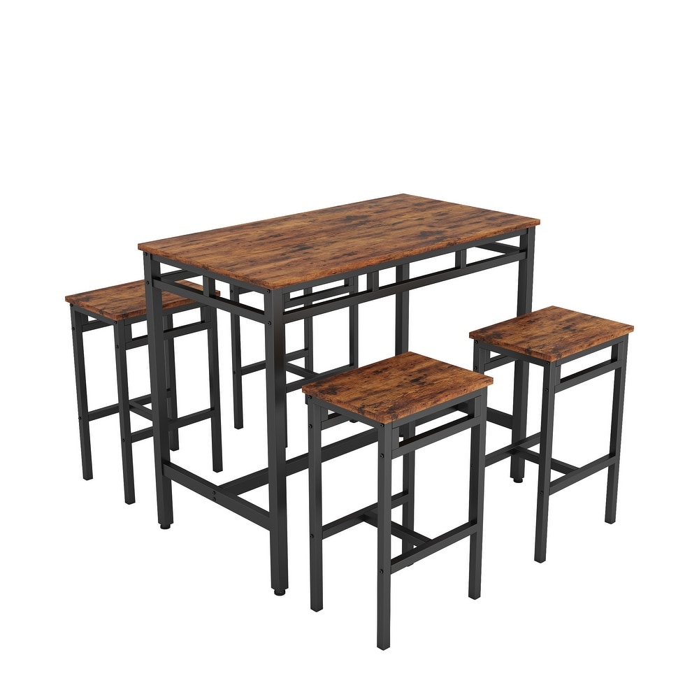 Global Pronex 5 Piece Kitchen Counter Height Table Set  Dining Table with 4 Chairs (Rustic Brown)