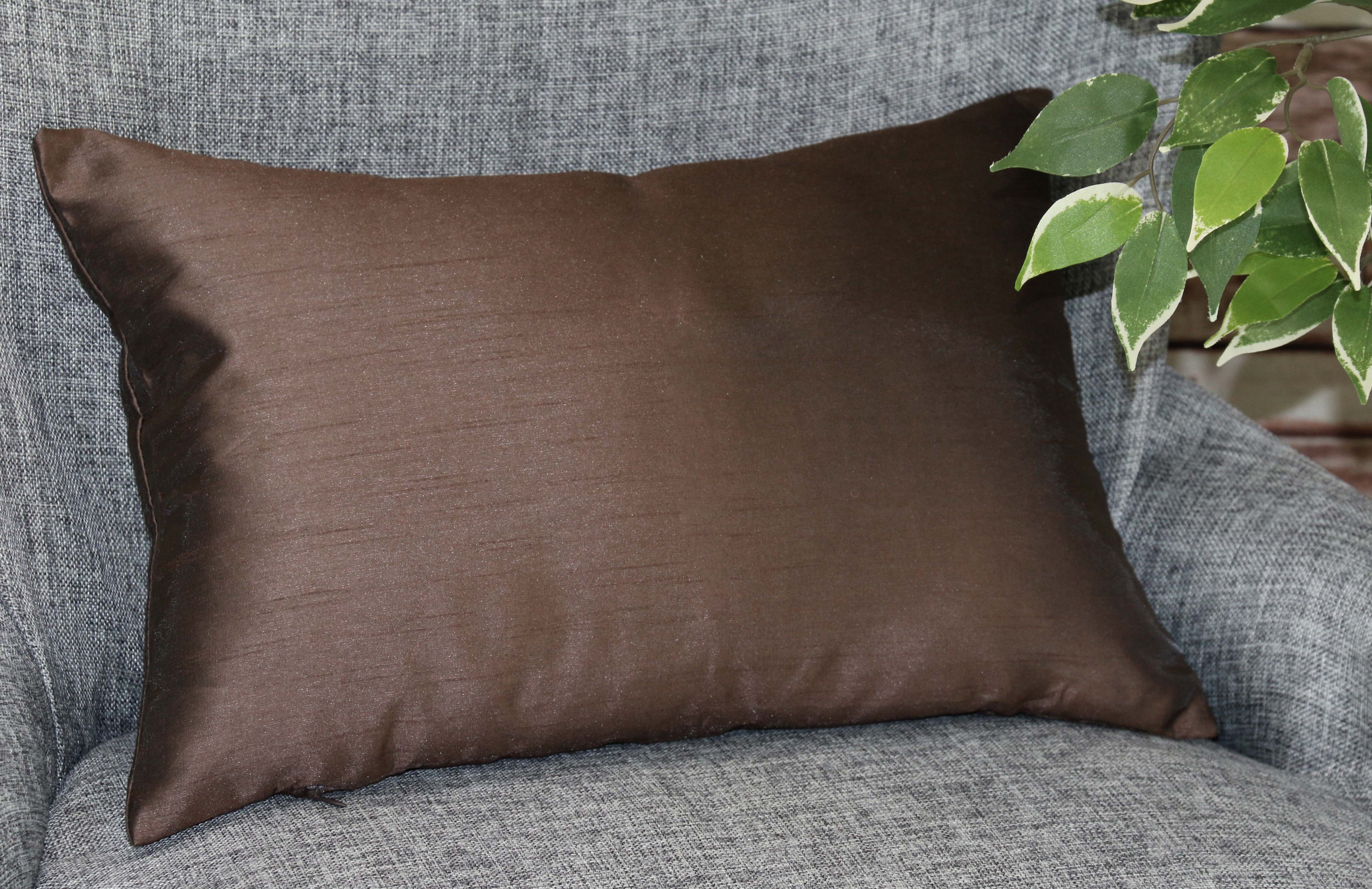 Aiking Home Solid Faux Silk Decorative Throw Pillow COVER 12 by 18 - Brown