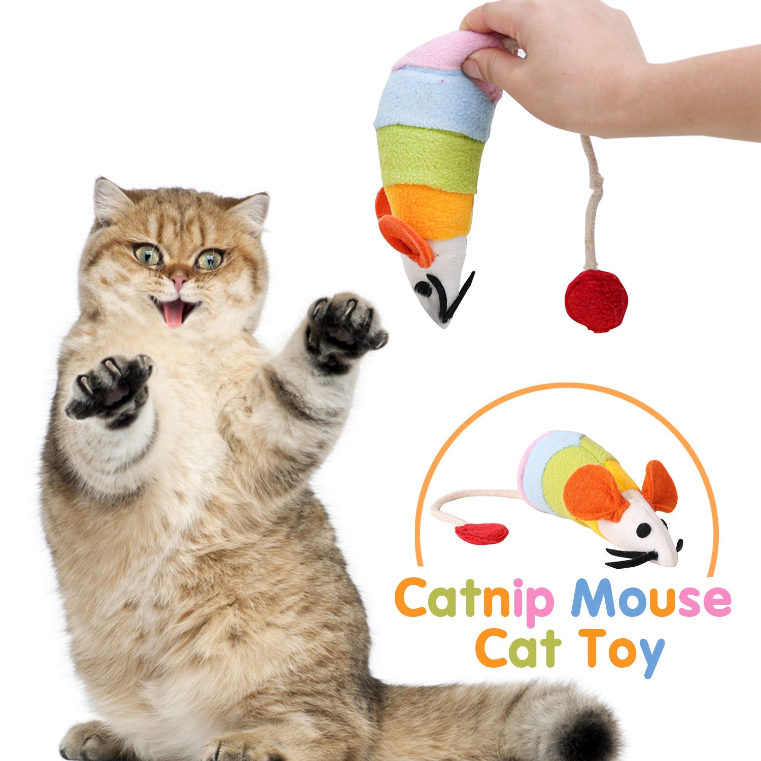 FastSun Furry Mice Cat Toys， Rattling Catnip Toys Mice， 7” Colored Catnip Toy with Sound， Catnip Prefilled Cat Mice Toy for Indoor Cats Kitten Interactive Play Fetch