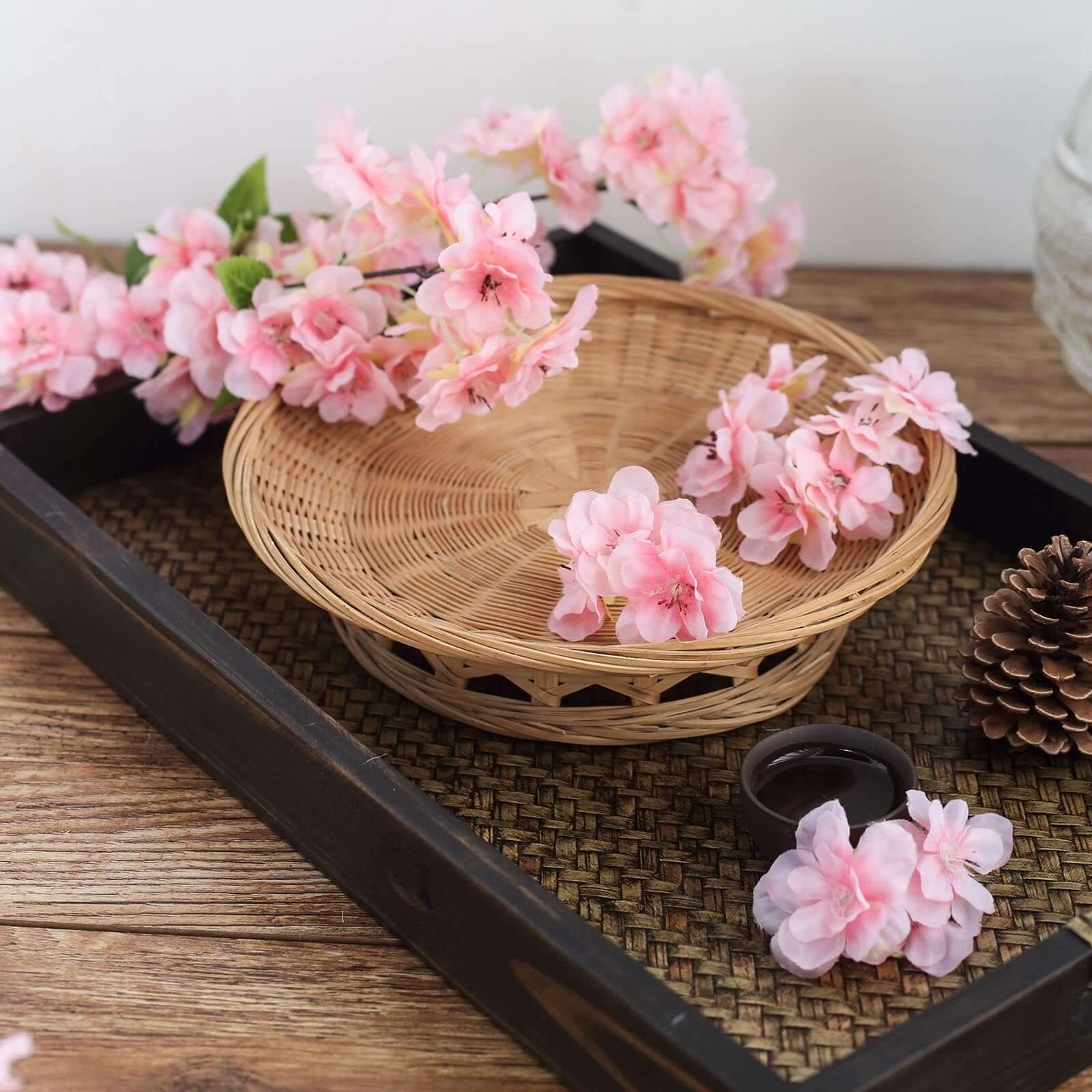 4 Bushes Pink Artificial Silk Cherry Blossom Flowers, Branches 40