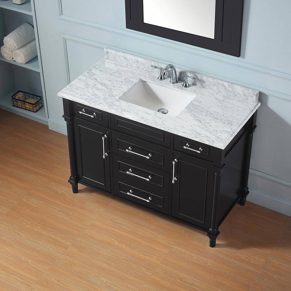 Home Decorators Collection Aberdeen 48 in. W x 22 in. D x 34.5 in. H Bath Vanity in Black with White Carrara Marble Top Aberdeen 48B