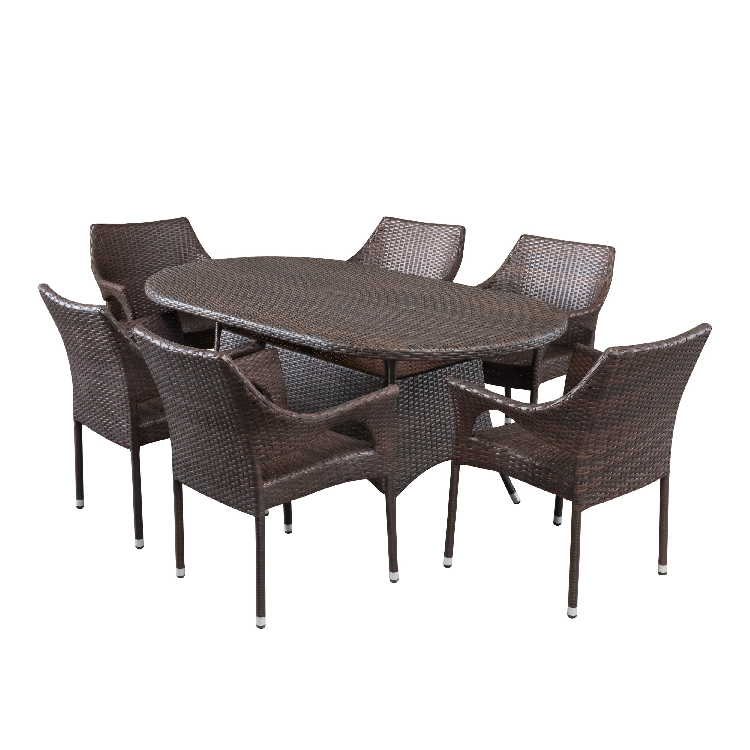 Clayton Outdoor 7pc Multibrown Wicker Round Dining Set