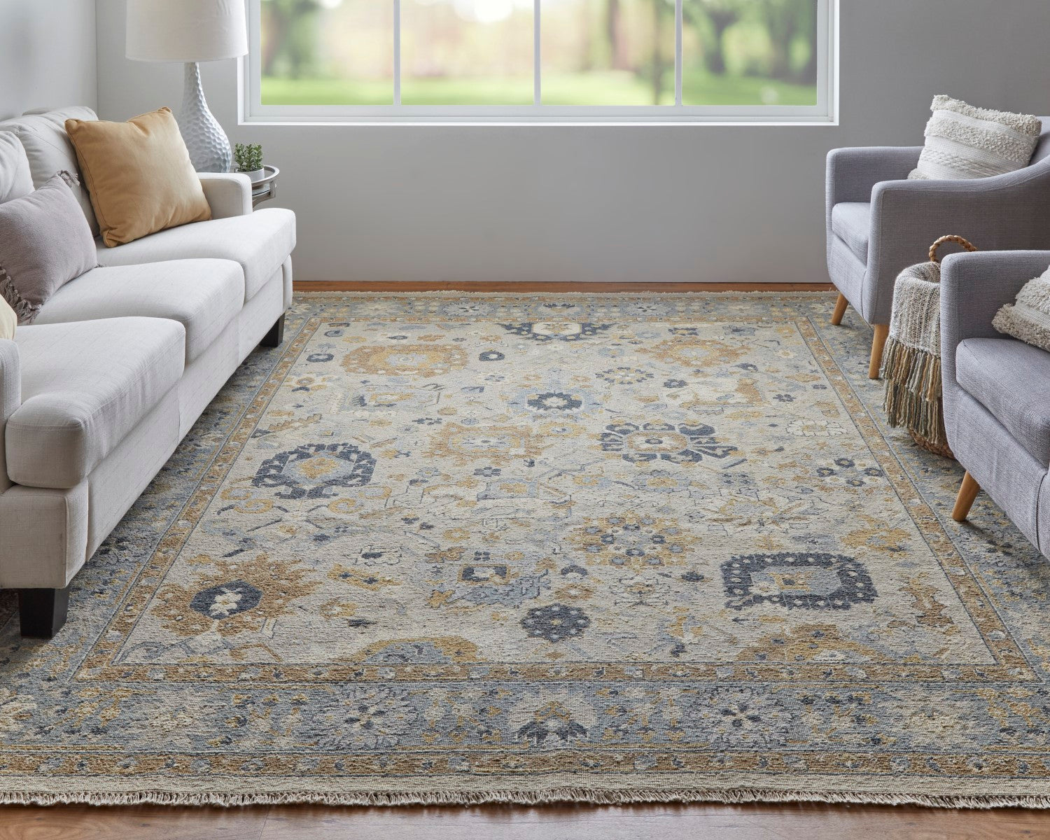 Aleska Oriental Blue/Brown/Gray Rug