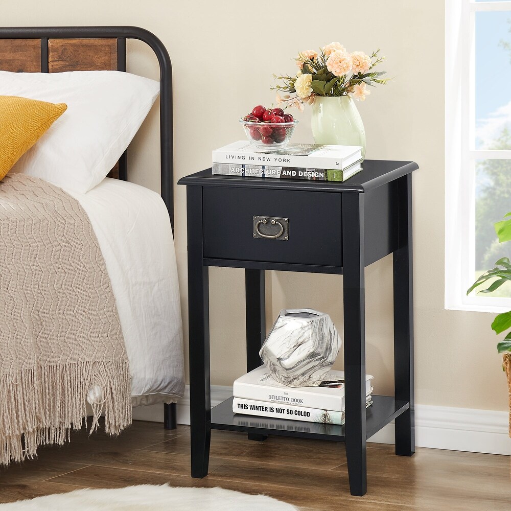 VECELO Wood 2 set Nightstands with 1 Drawer  Black Nightstand with Drawer