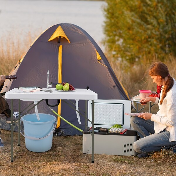 Fish Cleaning Table with 2 Sinks and 360° Rotatable Fauce