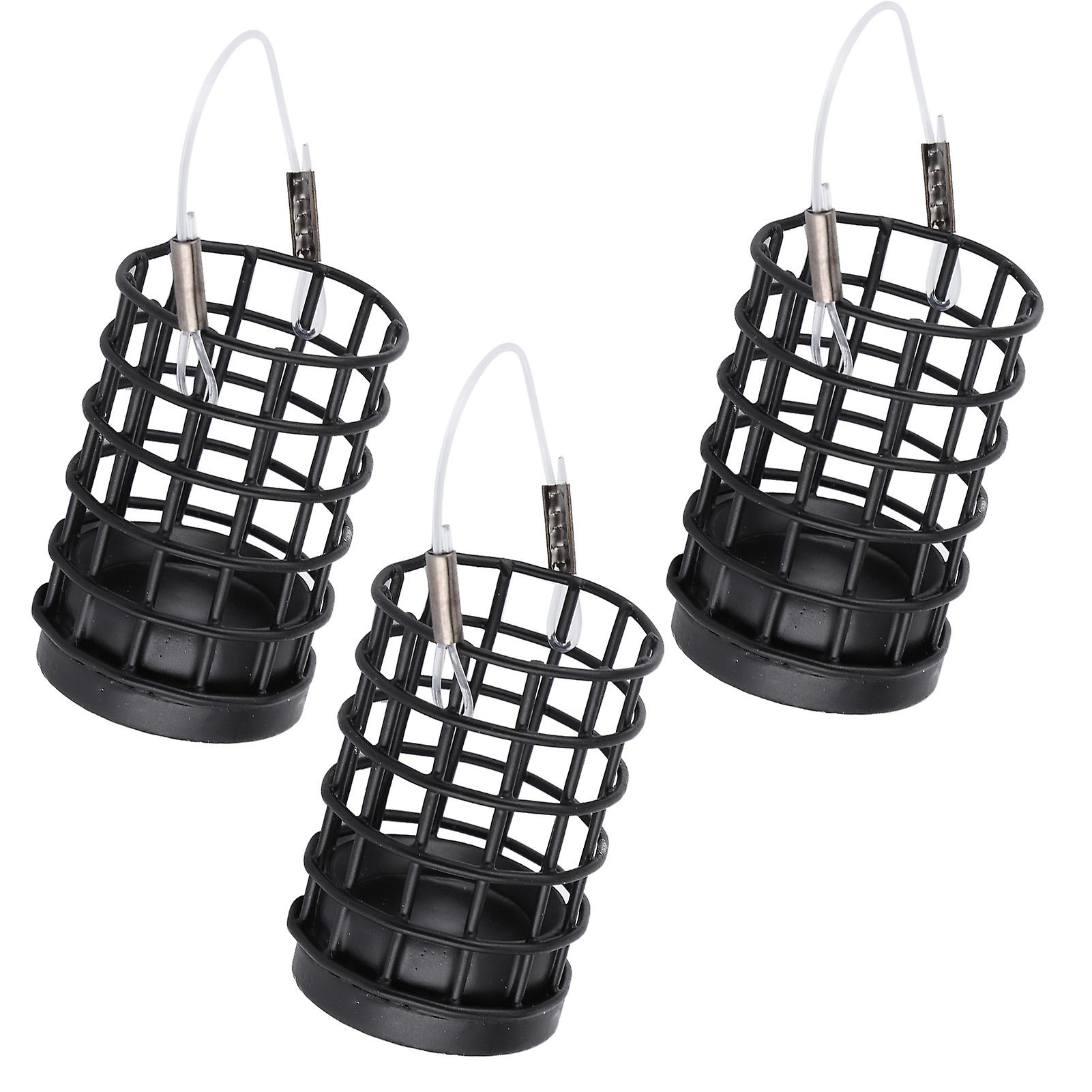 3pcs Fishing Bait Cages Hollow Stainless Steel Feeding Lure Trap Tackle Accessory Black30g