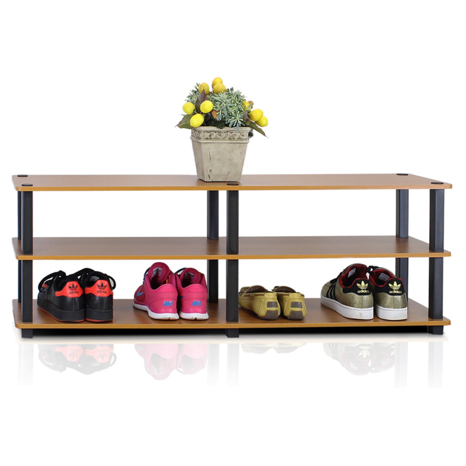 Furinno Tst No-tools 3-Tier Wide Shoe Storage Rack， Espresso/Black