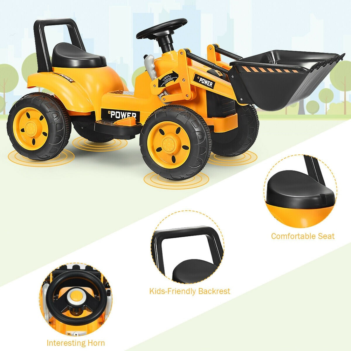 Costzon Kids Ride On Excavator, 6V Battery Powered Construction Tractor w/ Horn, Controllable Digging Bucket