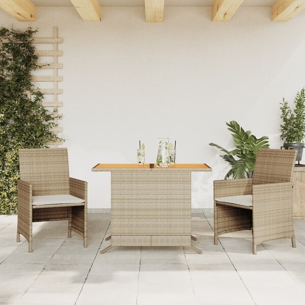 vidaXL 3 Piece Bistro Set with Cushions Poly Rattan