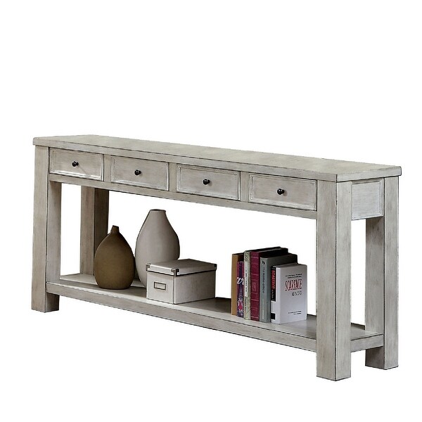 Transitional Wooden Console Table with 4 Drawers and Open Shelf， White