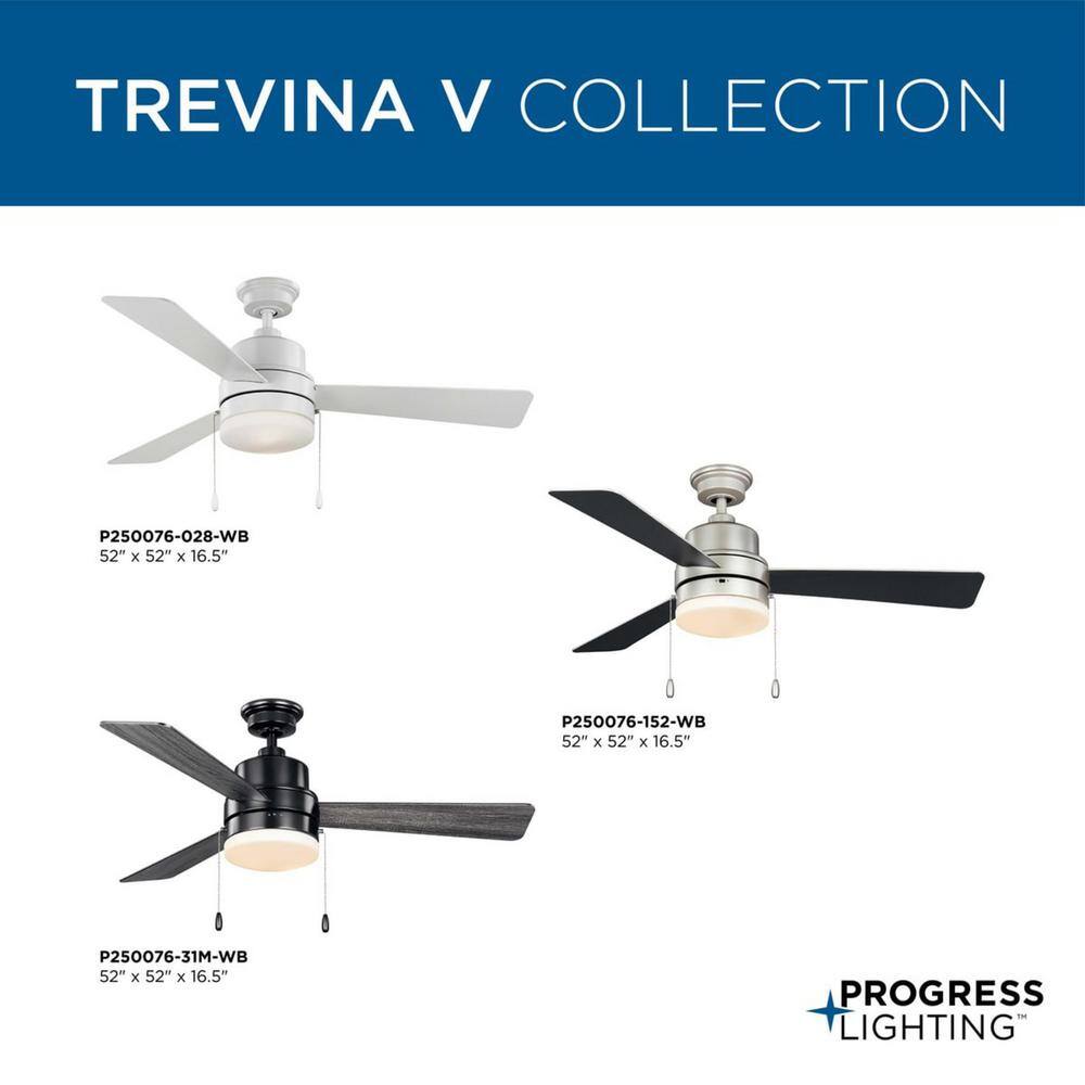 Progress Lighting Trevina V 52 in. LED Indoor Painted Nickel ENERGY STAR Modern Ceiling Fan with Light Kit and White Opal Shade P250076-152-WB