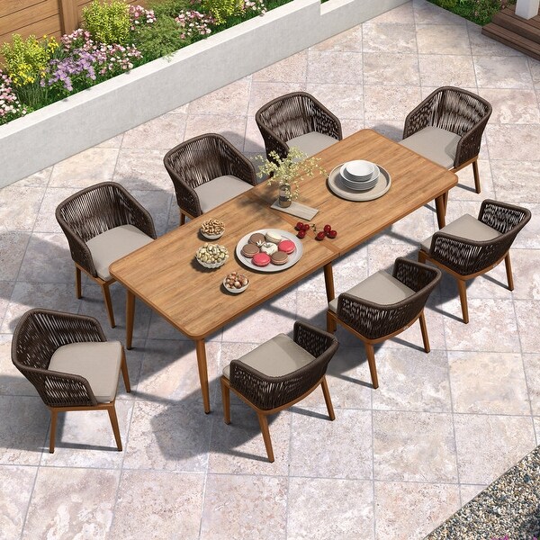 PURPLE LEAF 11 Pieces Outdoor Dining Set Metal Rattan Furniture Set for Lawn Backyard Patio Dining Set