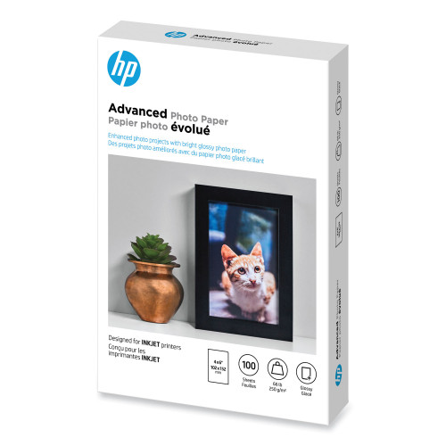 HP Advanced Photo Paper， 10.5 mil， 4 x 6， Glossy White， 100/Pack (Q6638A)