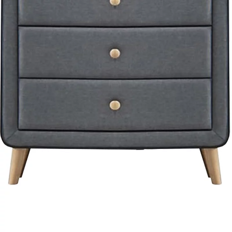 Transitional Style Wood and Fabric Upholstery Chest with 5 Drawers， Gray