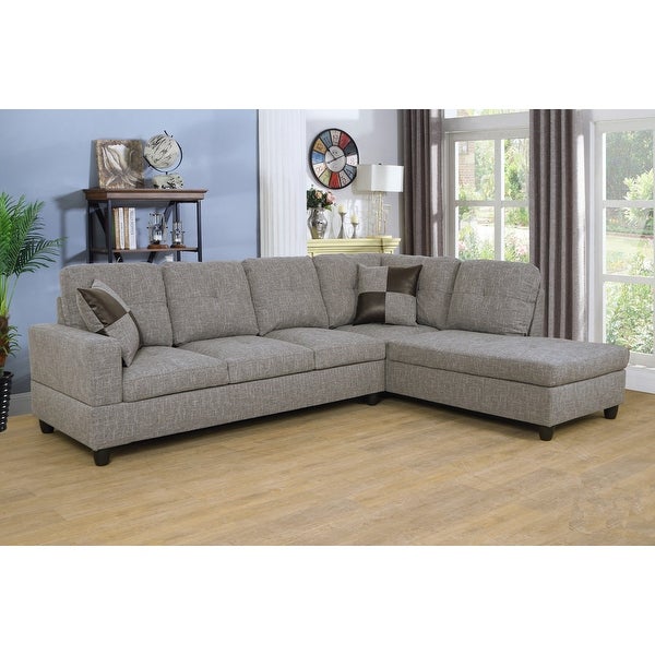 2 Piece Light Grey Linen Sectional Sofa Set - Sofa and Chaise