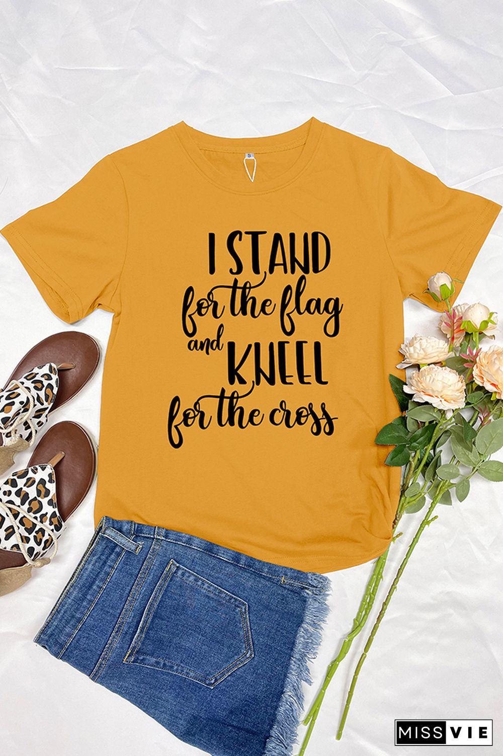 I Stand for the Flag and Kneel for the Cross Over Fear Short Sleeve Graphic Tee Wholesale