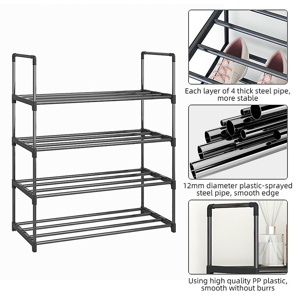 Shoe Rack 4 Tier / 6 Tier Shoe Organizer With 4 Shelves / 6 Shelves Metal Shoe Storage Stackable For Living Room Hallway Entrance Black No.332625