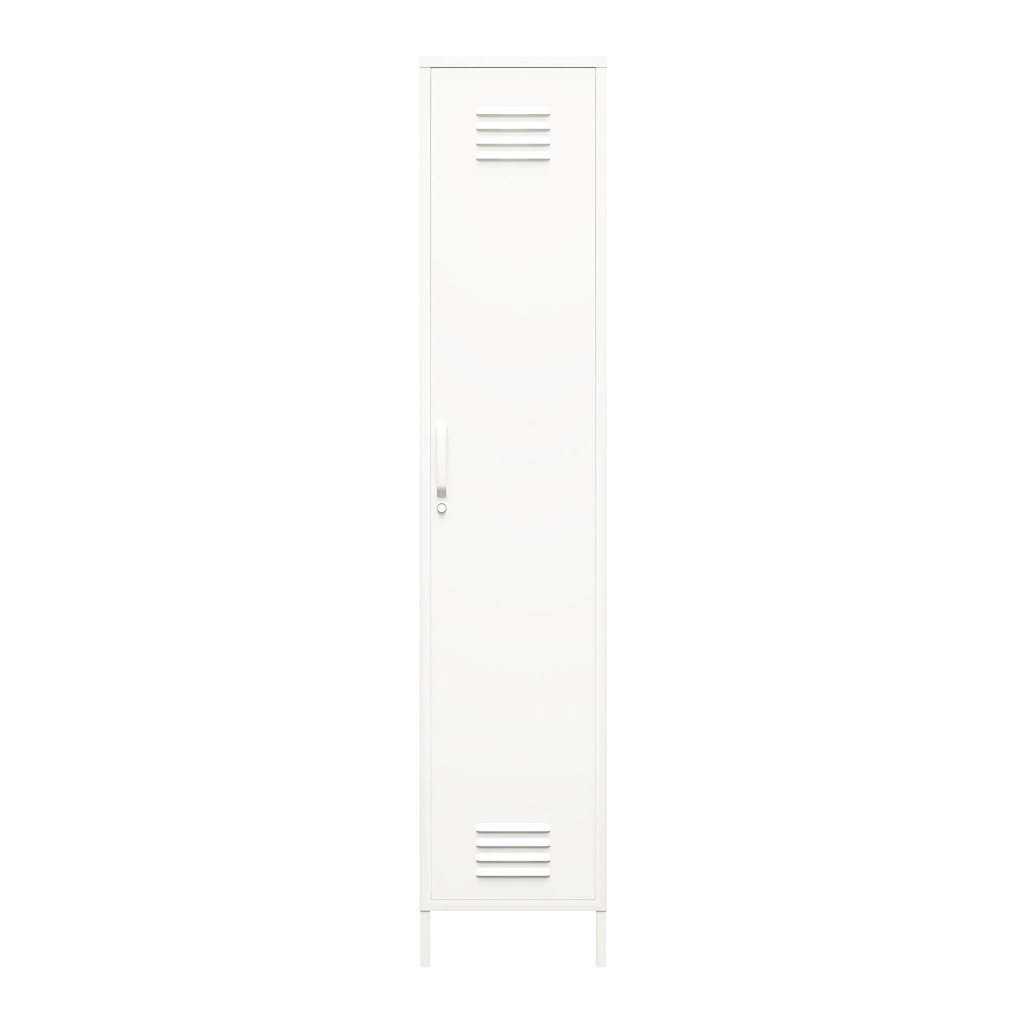 Shadwick 1 Door Tall Single Metal Locker Style Storage Cabinet， White