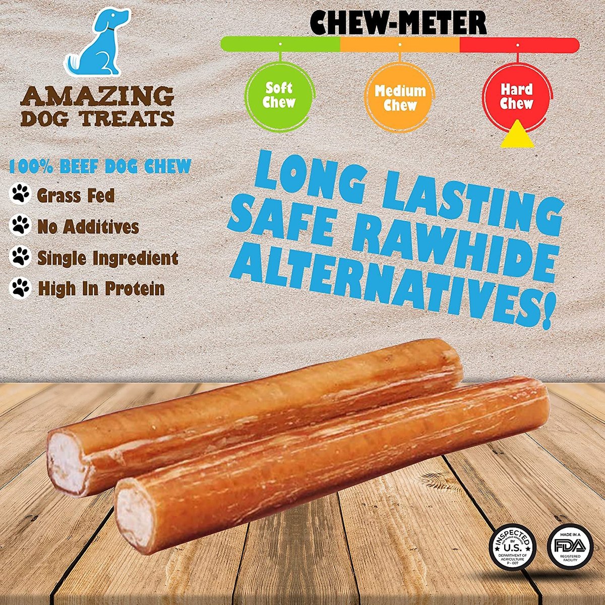 Amazing Dog Treats 6-in Bully Stick Dog Treat， 5 count