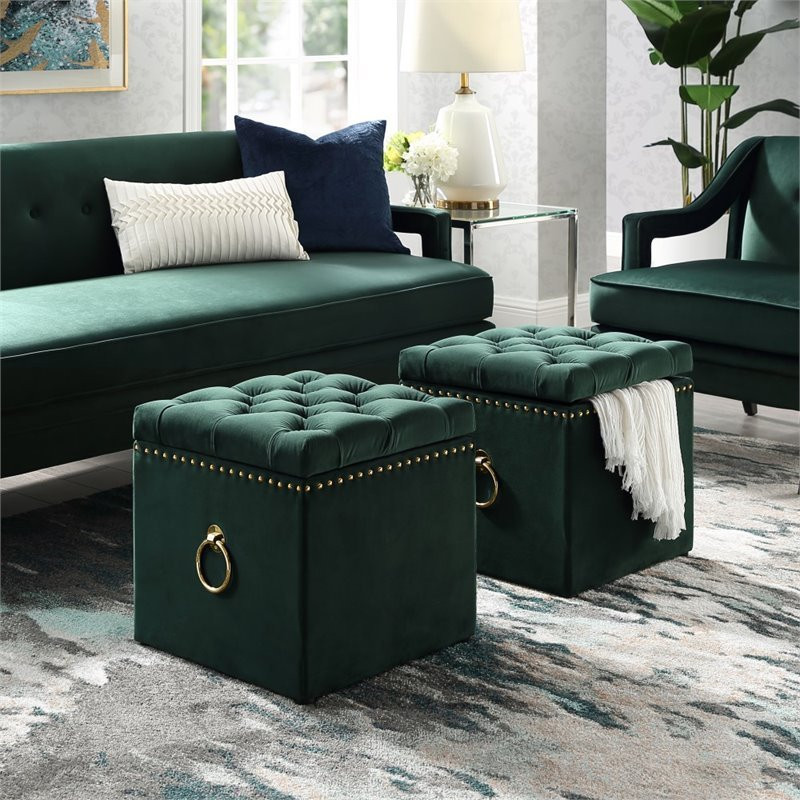 Posh Living Markella Velvet 1Pc Storage Ottoman in Hunter Green/Gold   Contemporary   Footstools And Ottomans   by Homesquare  Houzz