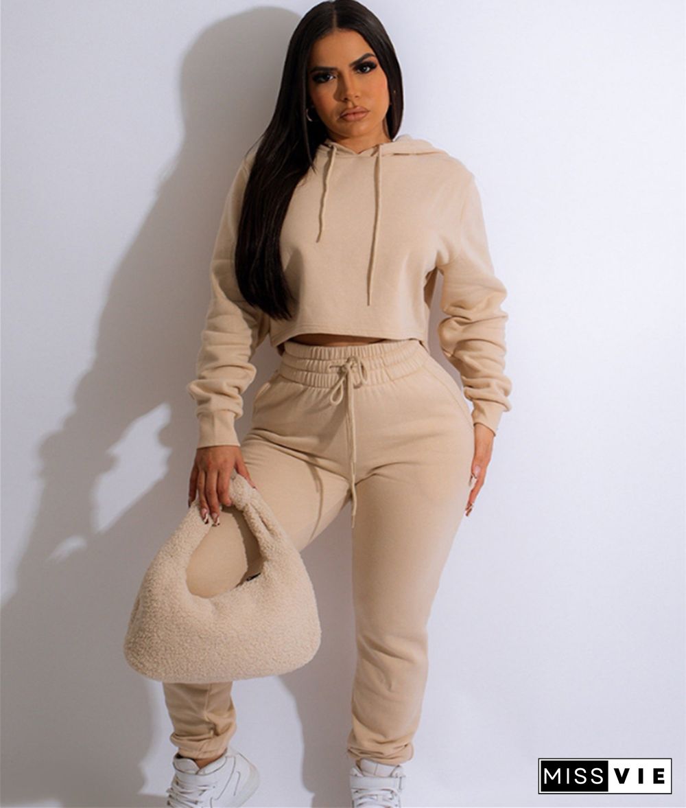 Solid Color Hoodies Crop Tops Joggers Pants Sweatsuits