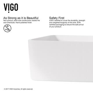 VIGO Jasmine Modern White Matte Stone 18 in. L x 15 in. W x 5 in. H Rectangular Vessel Bathroom Sink VG04013