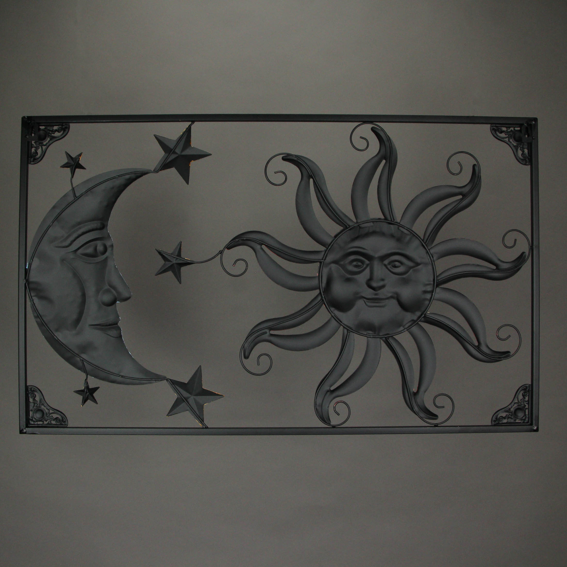 Zeckos Tri-Color Metal Art Celestial Sun Moon and Stars Indoor Outdoor Wall Hanging