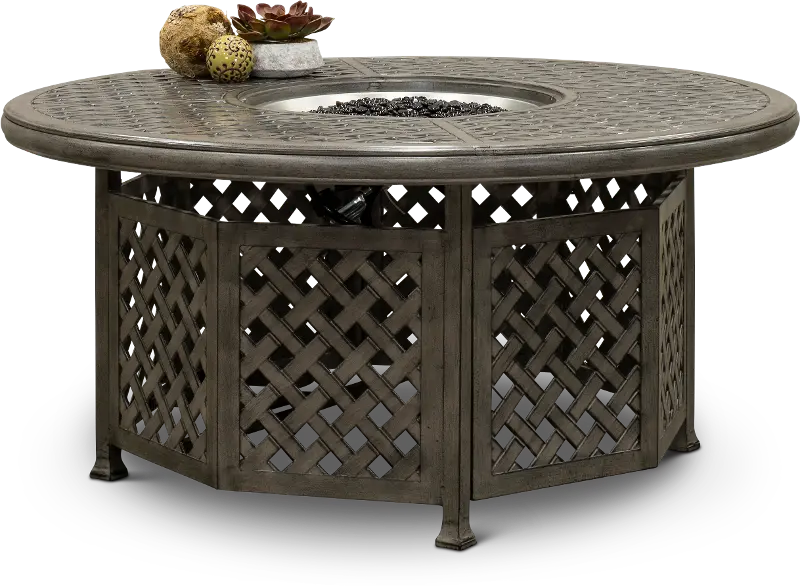 Macan Gray Cast Metal Patio Fire Pit with Accessories