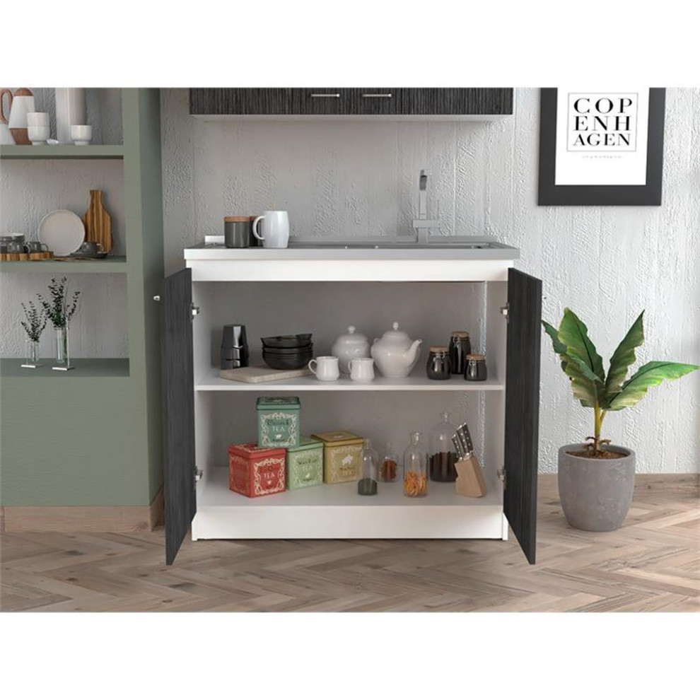 Home Square 2 Piece Set with Utility Sink and Wall Cabinet in White  ampSmoky Oak   Utility Sinks   by Homesquare  Houzz