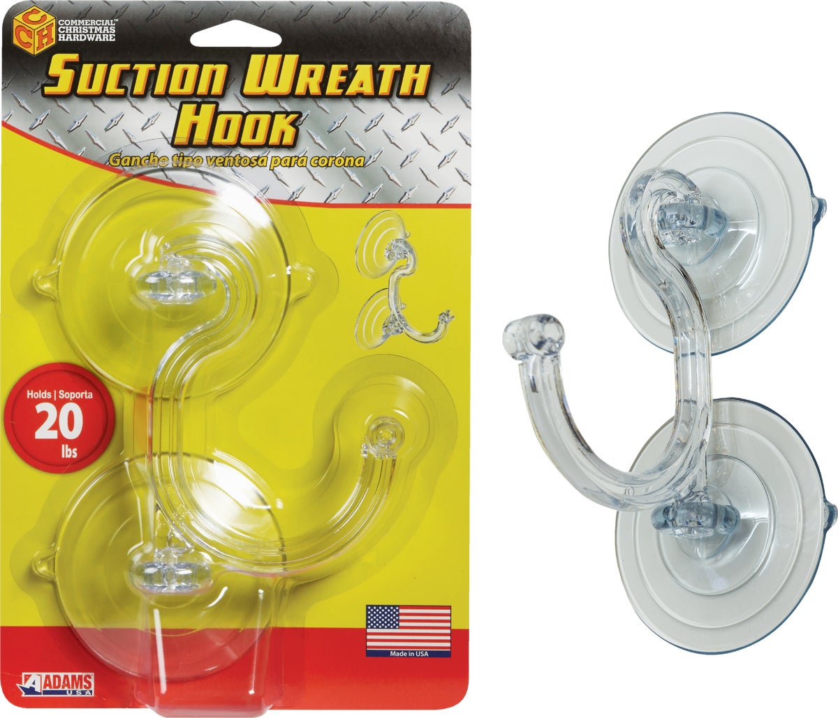 Commercial Christmas Hardware Double Suction Cup Wreath Hook 3 In. Clear