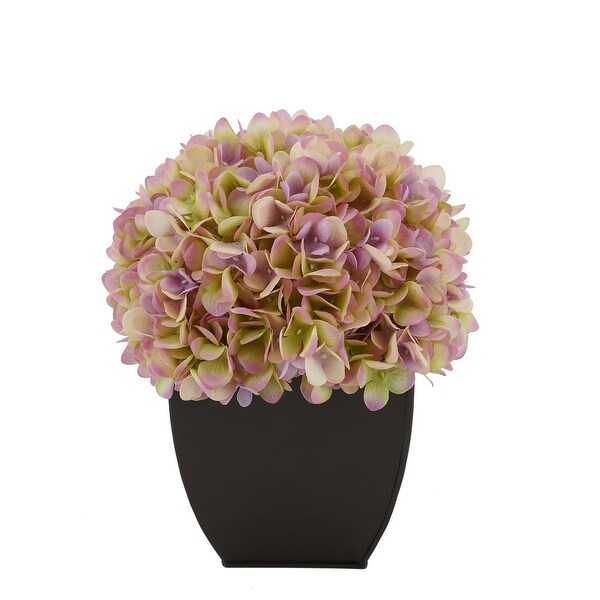 Faux Hydrangea in Matte Brown Tapered Zinc Cube