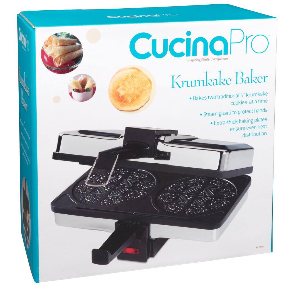 CucinaPro 2-Waffle Stainless Steel Krumkake Waffle Maker with Recipe Booklet 220-02