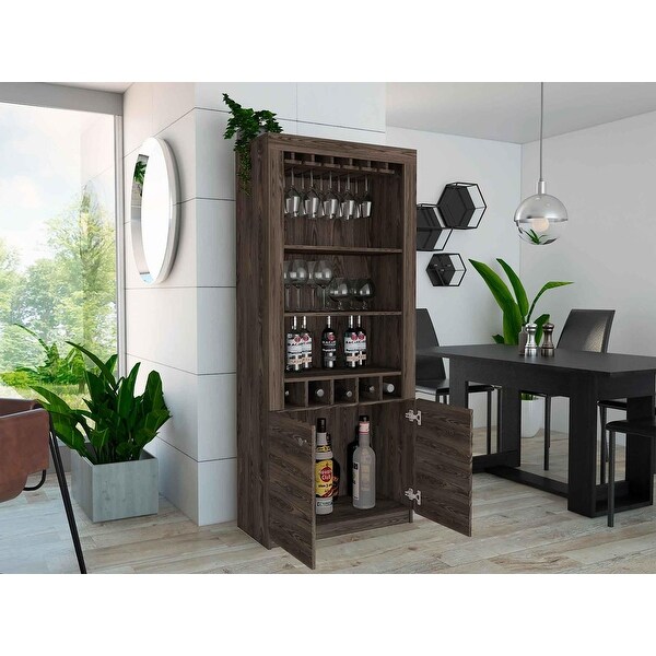 2-Door Bar Cabinet with 3 Shelves and 5 Cubbies