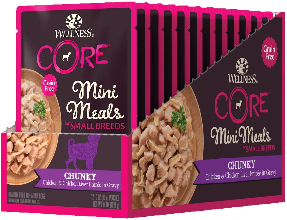 Wellness CORE Grain-Free Small Breed Mini Meals Chunky Chicken and Chicken Liver in Gravy Dog Food Pouches