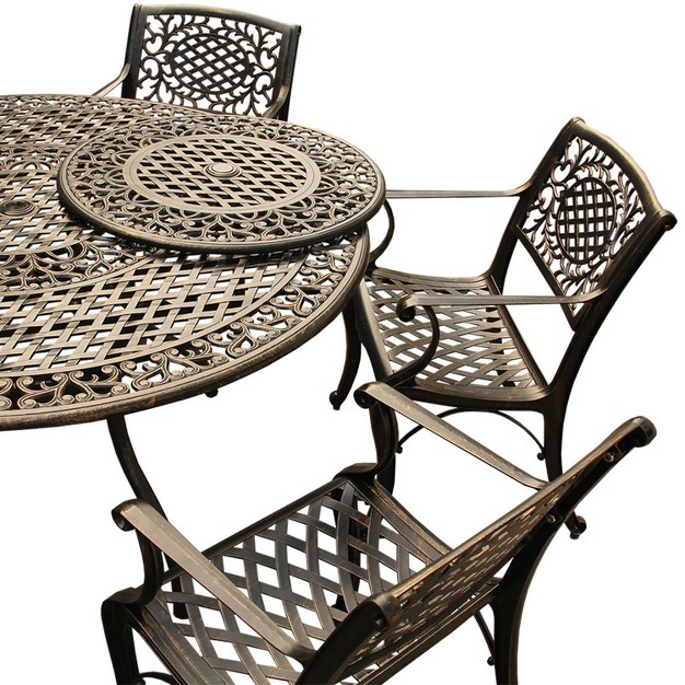 Ornate Traditional Mesh Lattice Aluminum Round Table With Lazy Susan Bronze Oakland Living