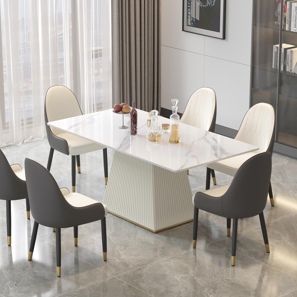 Modern Artificial Marble Kitchen and Dining Table Rectangule with PU Wood Base