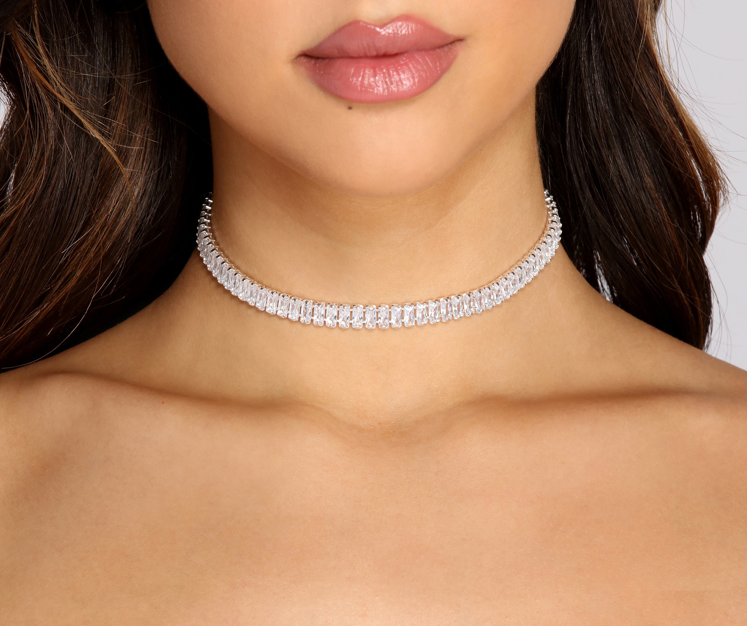 Cubic Zirconia Baguette Choker Necklace