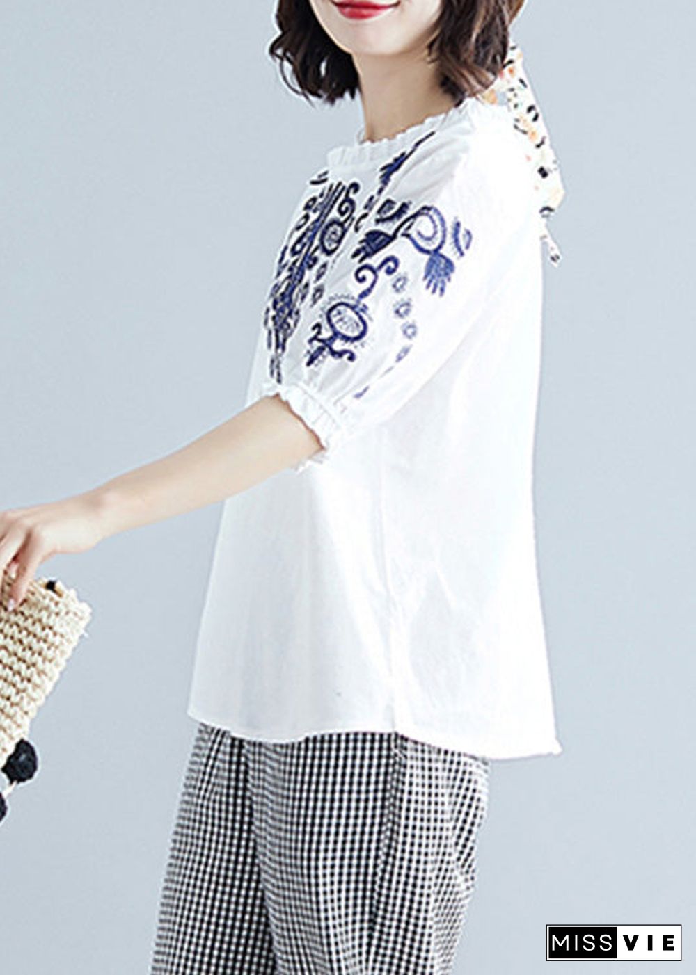 Chic White Embroideried Cotton T Shirt Summer