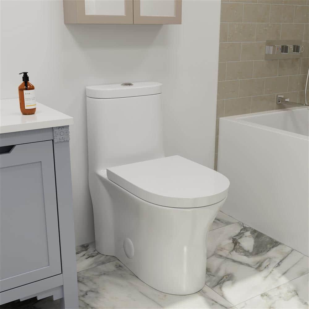 INSTER 1piece 1116 GPF Top Button Dual Flush Elongated Toilet in White Include Seat and Lid and Bidet Sprayer