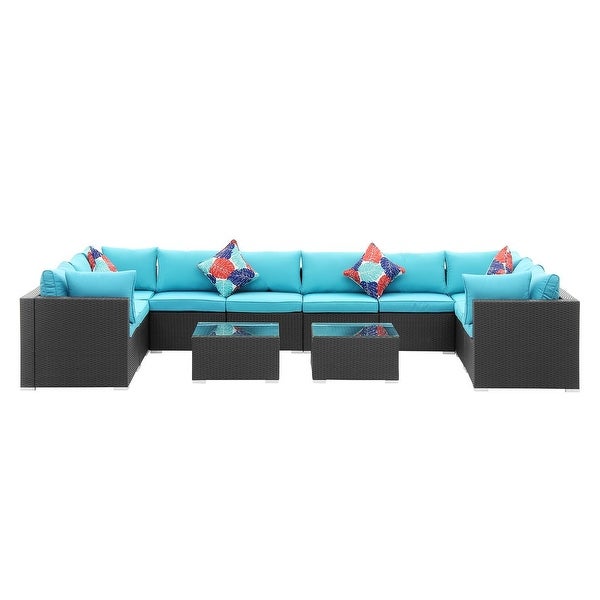 Zenova PE Rattan Wicker Modular Patio Sofa Set with Pillows - Overstock - 32497739