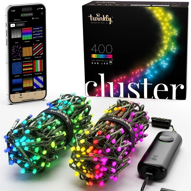 Twinkly Cluster Music Bundle Smart Decorations 19 5 feet 400 Led Rgb Multicolor Bluetooth Christmas Lights With Usb Powered Music Syncing Device