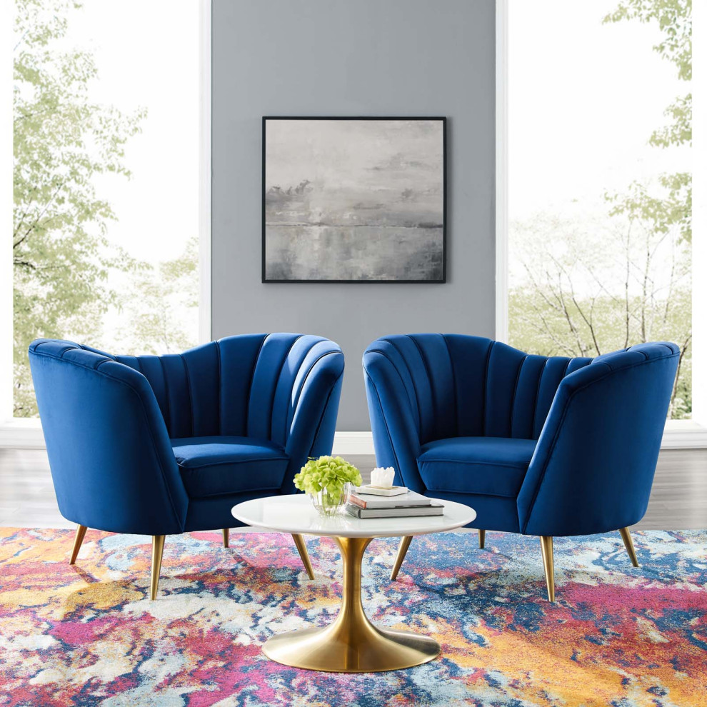 Armchair Accent Chair  Set of 2  Velvet  Gray  Modern  Lounge Hospitality   Midcentury   Armchairs And Accent Chairs   by House Bound  Houzz