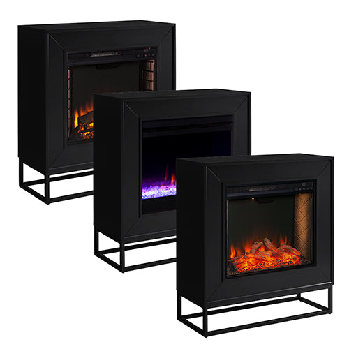 SEI Furniture Drovling Freestanding Color Changing Electric Fireplace in Black Finish