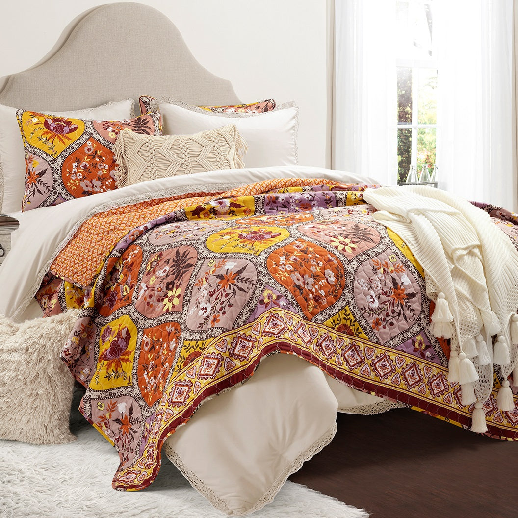 Bedding Bundle: Bohemian Flower Quilt Set + Rosalie Comforter Set